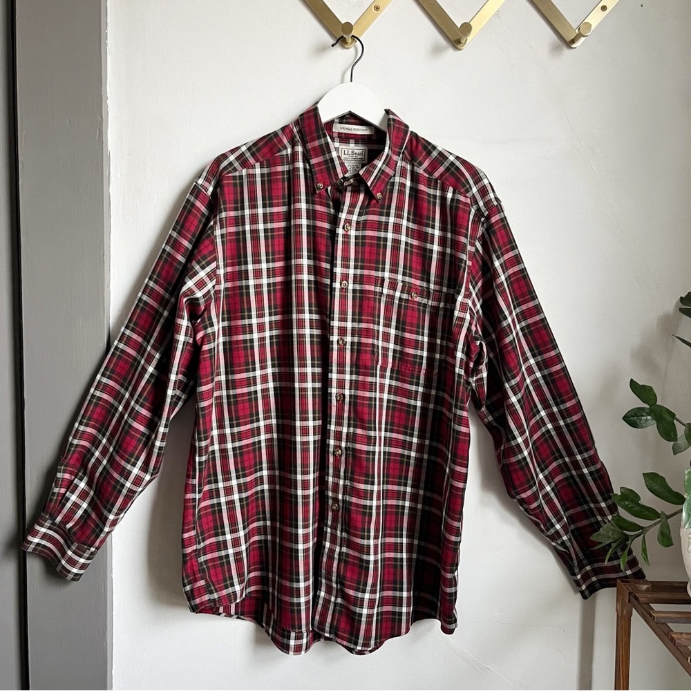 LL Bean Casual Button Down Shirt in Holiday Plaid